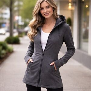 BENCH Grey Longline Hooded Zip Jacket Athleisure M